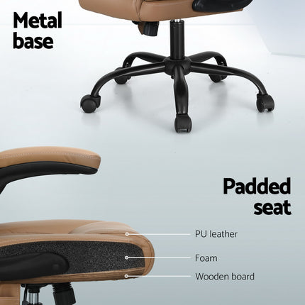 Artiss 2 Point Massage Office Chair Leather Mid Back Brown.