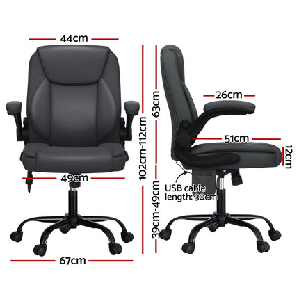 Artiss 2 Point Massage Office Chair Leather Mid Back Grey.