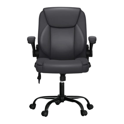 Artiss 2 Point Massage Office Chair Leather Mid Back Grey.