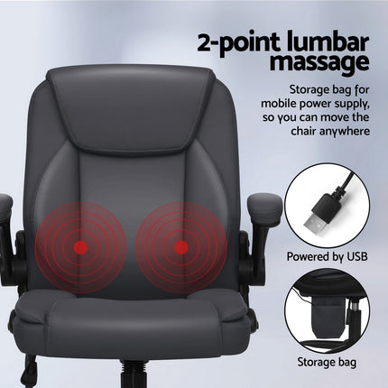 Artiss 2 Point Massage Office Chair Leather Mid Back Grey.