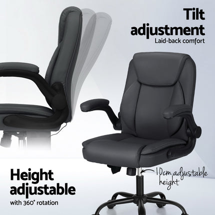 Artiss 2 Point Massage Office Chair Leather Mid Back Grey.