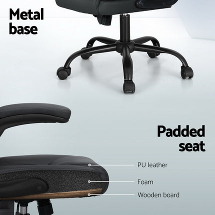Artiss 2 Point Massage Office Chair Leather Mid Back Grey.