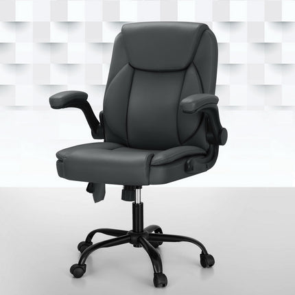 Artiss 2 Point Massage Office Chair Leather Mid Back Grey.