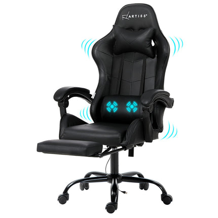 Artiss 2 Point Massage Gaming Office Chair Footrest Black.