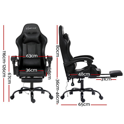 Artiss 2 Point Massage Gaming Office Chair Footrest Black.