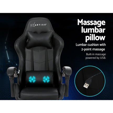 Artiss 2 Point Massage Gaming Office Chair Footrest Black.