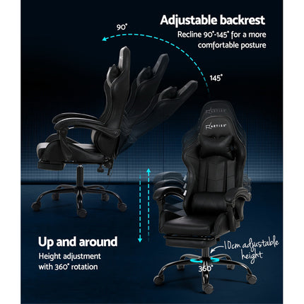Artiss 2 Point Massage Gaming Office Chair Footrest Black.