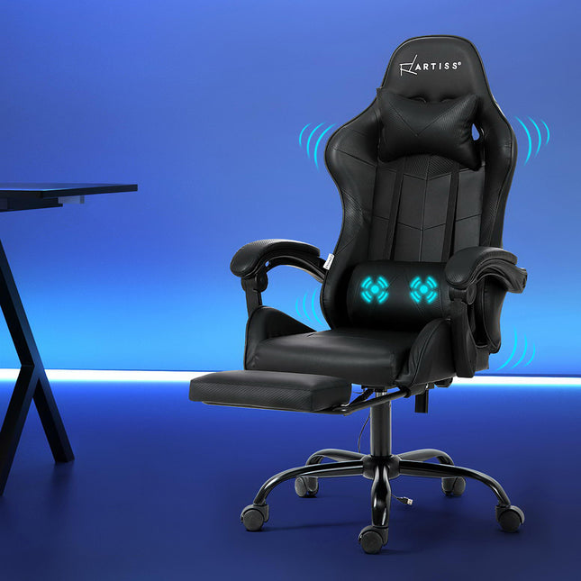 Artiss 2 Point Massage Gaming Office Chair Footrest Black.