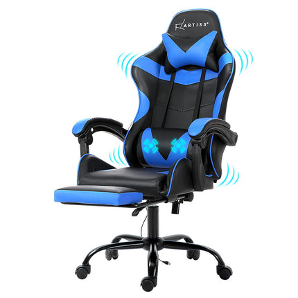 Artiss 2 Point Massage Gaming Office Chair Footrest Blue.