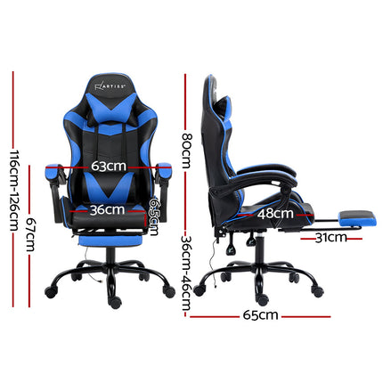 Artiss 2 Point Massage Gaming Office Chair Footrest Blue.
