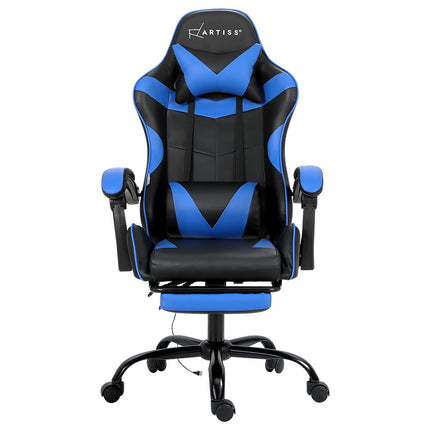 Artiss 2 Point Massage Gaming Office Chair Footrest Blue.