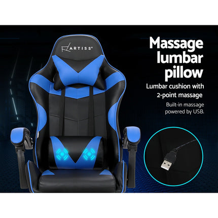 Artiss 2 Point Massage Gaming Office Chair Footrest Blue.