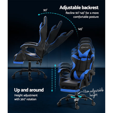 Artiss 2 Point Massage Gaming Office Chair Footrest Blue.