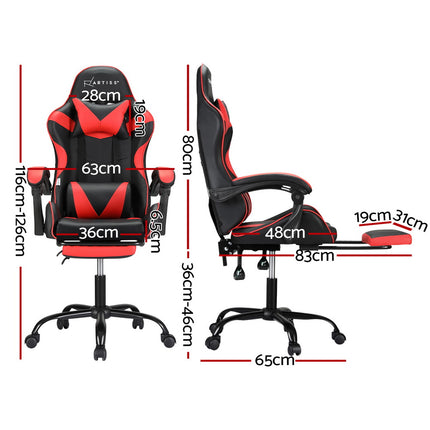 Artiss 2 Point Massage Gaming Office Chair Footrest Red.