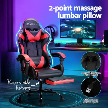 Artiss 2 Point Massage Gaming Office Chair Footrest Red.