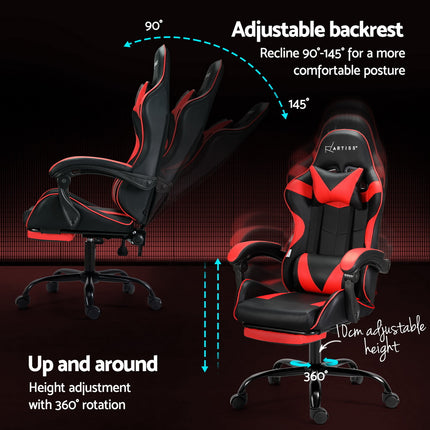 Artiss 2 Point Massage Gaming Office Chair Footrest Red.
