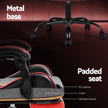 Artiss 2 Point Massage Gaming Office Chair Footrest Red.