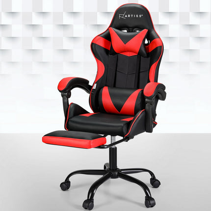 Artiss 2 Point Massage Gaming Office Chair Footrest Red.