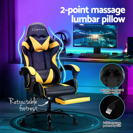 Artiss 2 Point Massage Gaming Office Chair Footrest Pink.