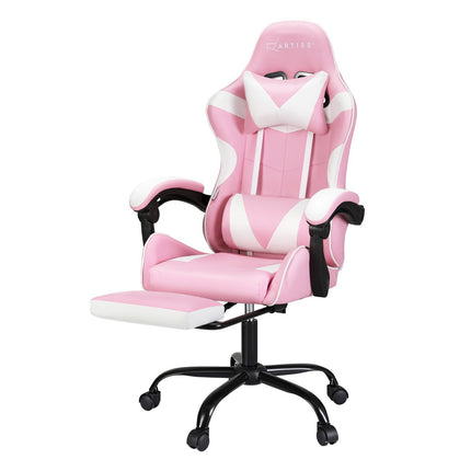 Artiss 2 Point Massage Gaming Office Chair Footrest Pink.