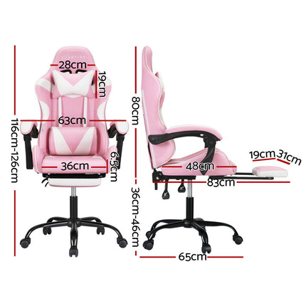 Artiss 2 Point Massage Gaming Office Chair Footrest Pink.