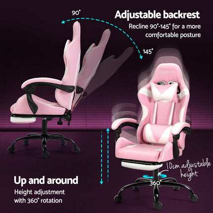 Artiss 2 Point Massage Gaming Office Chair Footrest Pink.