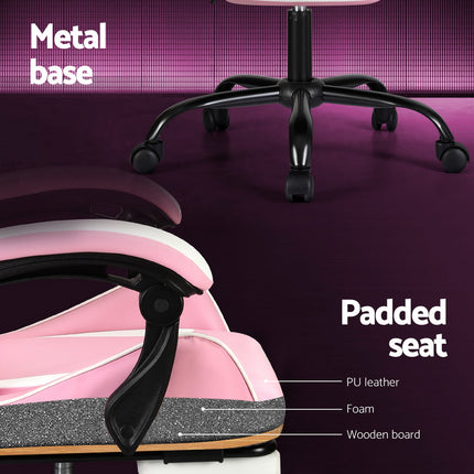 Artiss 2 Point Massage Gaming Office Chair Footrest Pink.