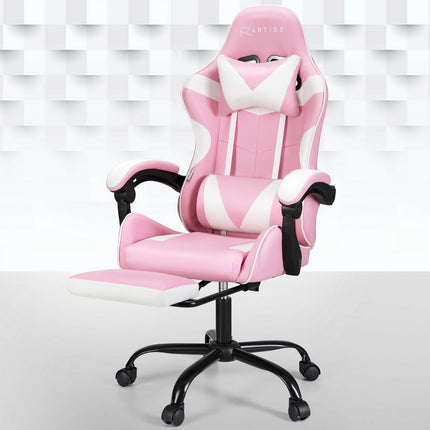 Artiss 2 Point Massage Gaming Office Chair Footrest Pink.