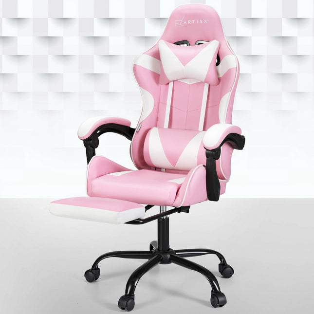 Artiss 2 Point Massage Gaming Office Chair Footrest Pink.