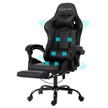 Artiss 6 Point Massage Gaming Office Chair Footrest Black.
