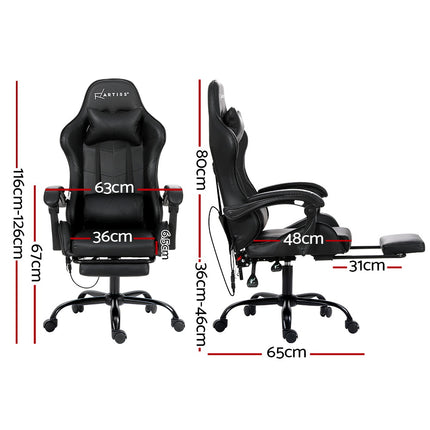 Artiss 6 Point Massage Gaming Office Chair Footrest Black.