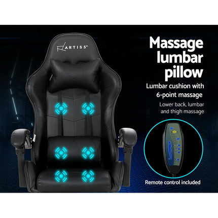 Artiss 6 Point Massage Gaming Office Chair Footrest Black.