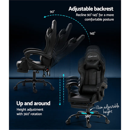 Artiss 6 Point Massage Gaming Office Chair Footrest Black.