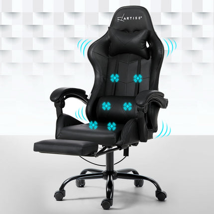 Artiss 6 Point Massage Gaming Office Chair Footrest Black.