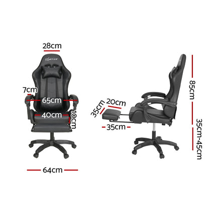 Artiss 6 Point Massage Gaming Office Chair 7 LED Footrest Black.
