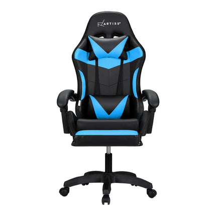 Artiss 6 Point Massage Gaming Office Chair 7 LED Footrest Cyan Blue.