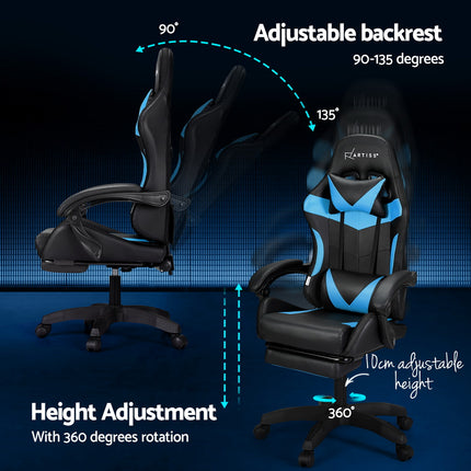 Artiss 6 Point Massage Gaming Office Chair 7 LED Footrest Cyan Blue.