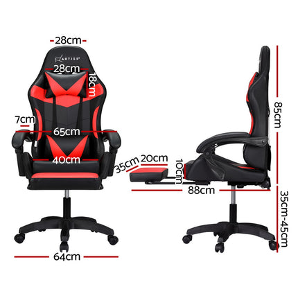Artiss 6 Point Massage Gaming Office Chair 7 LED Footrest Red.
