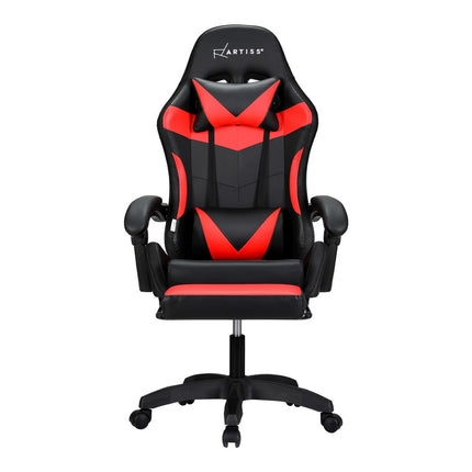 Artiss 6 Point Massage Gaming Office Chair 7 LED Footrest Red.