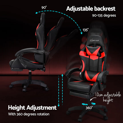 Artiss 6 Point Massage Gaming Office Chair 7 LED Footrest Red.