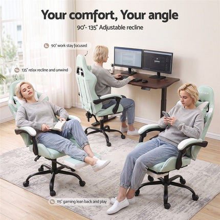 Artiss Ergonomic Gaming Office Chair with 2 Point Message Mint Green