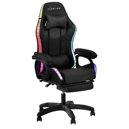 Artiss Gaming Office Chair 12 RGB LED Massage Computer Work Seat Footrest Black.