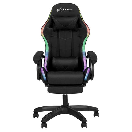Artiss Gaming Office Chair 12 RGB LED Massage Computer Work Seat Footrest Black.