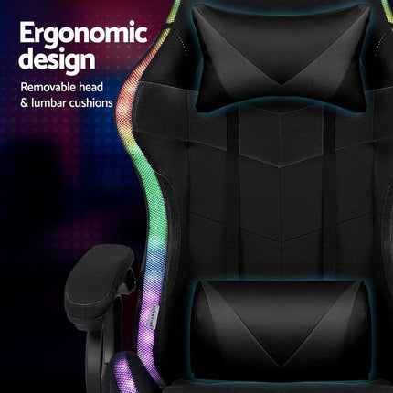 Artiss Gaming Office Chair 12 RGB LED Massage Computer Work Seat Footrest Black.
