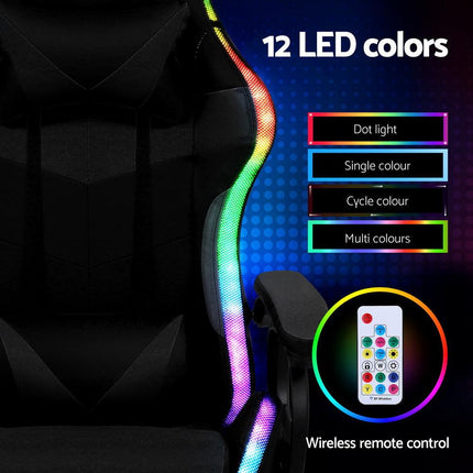 Artiss Gaming Office Chair 12 RGB LED Massage Computer Work Seat Footrest Black.