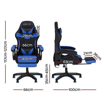 Artiss Gaming Office Chair 12 RGB LED Massage Computer Work Seat Footrest Blue.