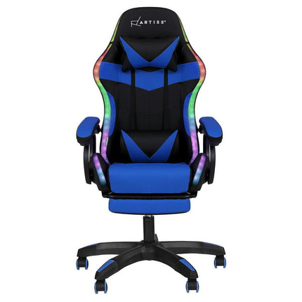 Artiss Gaming Office Chair 12 RGB LED Massage Computer Work Seat Footrest Blue.