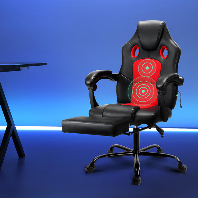Artiss 2 Point Massage Gaming Office Chair PU Leather Red.