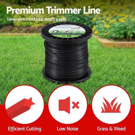 Giantz 100M Whipper Snipper Trimmer Line 2.4mm Star Nylon String Cord Black.