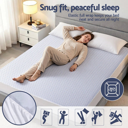 Giselle Cooling Mattress Protector Waterproof Deep Pocket Fitted Cover Double.